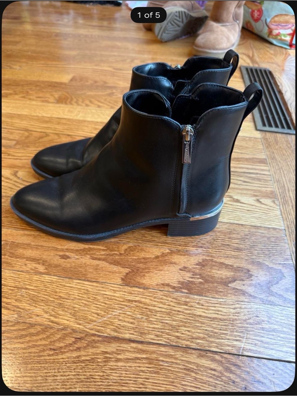 Calvin Klein Black Leather Side-Zip Ankle Booties